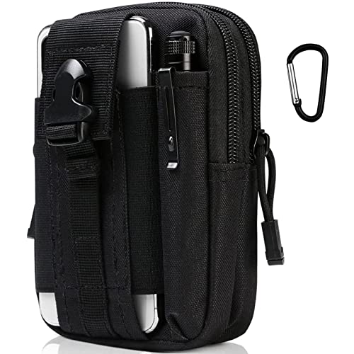 flintronic Sac Tactique Ceinture, Nylon Sacoche Ceinture | Noir | Multifonctionnelle Molle EDC Gadget Sac pour Téléphone, Plein-Air, Randonnée, Alpinisme et Cyclisme (avec 1* Mousquetons)