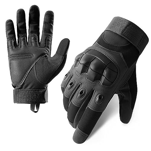 Gants Tactique Militaire à Écran Tactile pour Homme et Femme - Extérieur Plein Doigt en Cuir Microfibre, Sports De Plein Air, Noir M