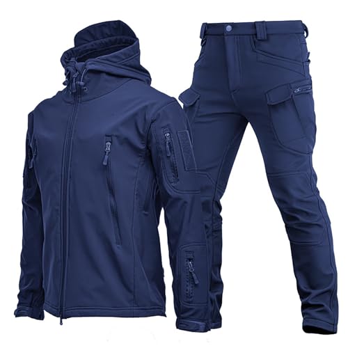 Homme 2 Pièces Tactique de Costume Vêtements Chaud Veste Impermeable Manteau Hiver Uniforme Militaire Tenue Blouson de Combat et Cargo Pantalon pour Extérieur Pêche Randonnée Camping