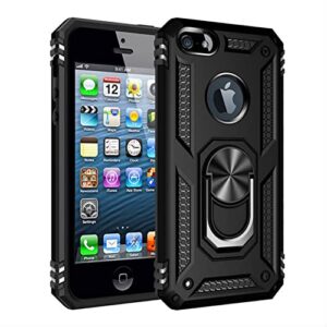 LXHGrowH Coque pour iPhone SE (2016), iPhone 5 / 5S, [Militaire Prévention des Chutes Protecteur], Anti-Rayures et Anti-Choc Armor, avec [360 Degres] Fonction Stand à Bague de Rotation, Noir