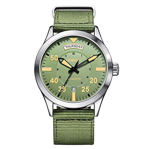 OCHSTIN Montre militaire mécanique à remontage automatique, date, jour, homme (vert), Sangle