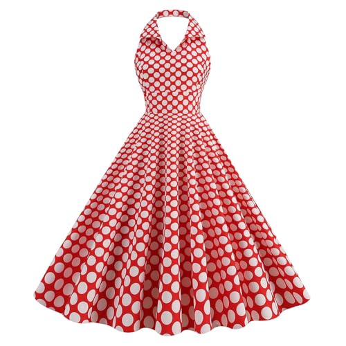 PINTUTU Robe Vintage Années 50 Femme Retro Rockabilly Pin Up Élégante Robes sans Manche Dos Nu Décolleté en Cœur Polka Dot Trapèze Mariage Cocktail Soirée Fête Cérémonie Décontractée au Genou Midi