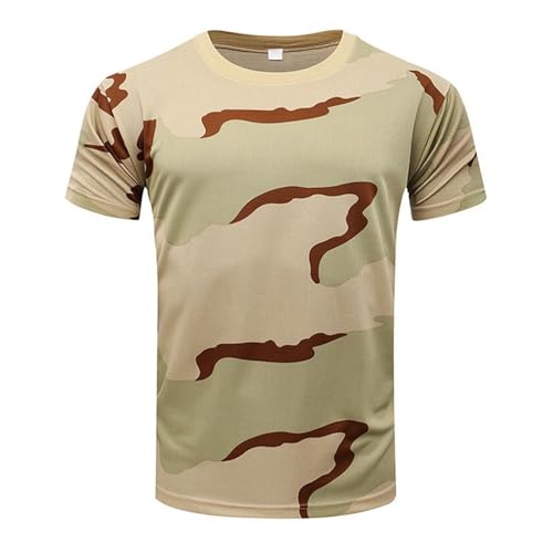 T-shirts de style militaire pour homme – Séchage rapide – Haut à manches courtes – T-shirt de sport à motif camouflage désert britannique – T-shirt de sport anti-humidité pour la course à pied, le