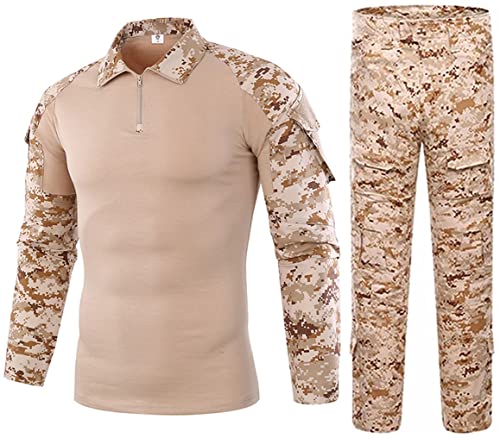 Uugood Chemises Airsoft pour hommes Pantalons Multicam Chemise de combat tactique et ensembles de pantalons Camouflage BDU Uniforme militaire Ensembles de paintball (desert,S)