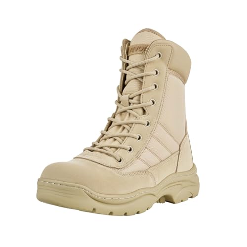 VEVOR Bottes Militaires Homme Pointure EU 42,5 Bottes Tactiques de Combat Légères Respirantes avec Fermeture Éclair Latérale, Chaussures de Travail de Randonnée pour Sécurité Extérieur, Couleur Sable