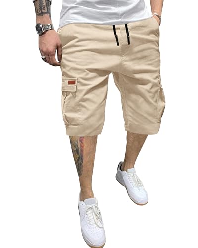 YAOHUOLE Shorts Cargo Homme Militaire Outdoor Multi Poches Pantalon Court Short Homme Beige L