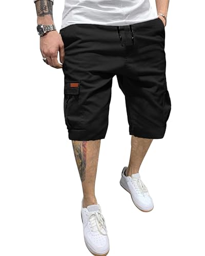 YAOHUOLE Shorts Homme Coton Slim Fit Militaire Short Short Tactique Homme Noir XL