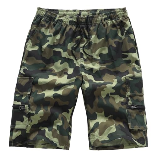 YOUTHUP Short Cargo Homme Été Pantalon Court Sport Décontracté Bermudas Respirant Taille Elastique, Vert Camouflage, L