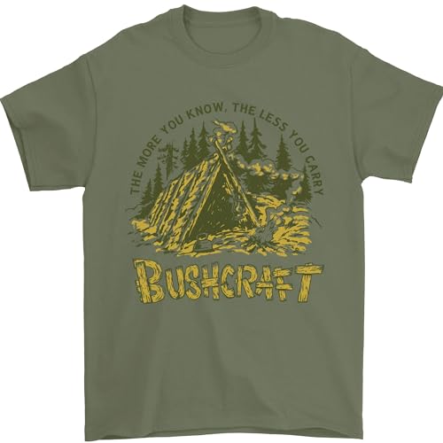Bushcraft T-shirt amusant pour homme 100 % coton, vert militaire, M