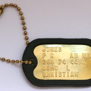 Graphotype™ Une Plaque Militaire en cuivre Jaune: Plaque personnalisée avec chaîne Boule & Silencieux