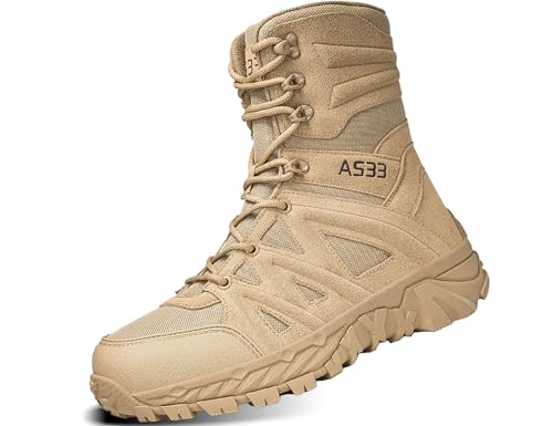 IYVW 8810 A Bottes militaires pour Homme Mid Haute durabilité Lacets Bottes Durable Imperméable Armée Combat Chaussures Respirant Tactique de Randonnée Jaune désert 43 EU