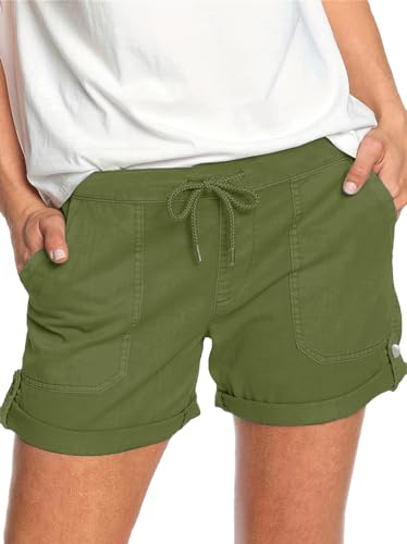 JFAN Short Cargo pour Femme avec Taille élastique Femmes été Confortable Shorts Décontracté Entraînement Couleur Unie Short Plage,Vert,XL