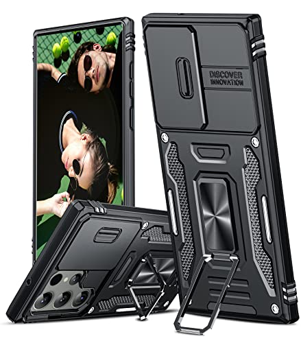 LeYi Coque pour Samsung S23 Ultra 5G(Pas S23) Antichoc avec Full Protection Caméra Coulissante,Anneau Support, Étui de PC Dur et TPU Silicone Militaire Anti-Rayures Coque Galaxy S23 Ultra-Noir