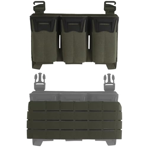 LZAQHMT Pochette Tactique Compartiments Multiples – avec Porte-chargeurs Triples, Organisateur Plaques D'adaptation Molle pour Gilets Chasse, Airsoft Accessoires Militaires(OD)