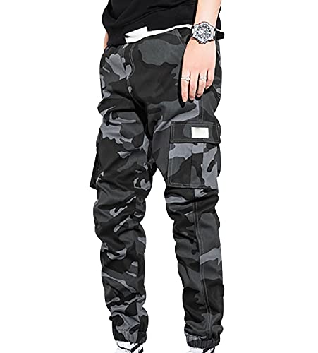 Pantalon Cargo Homme Camouflage Pantalon de Travail Jogging Homme Pa'talon Cargo Pants Pantalon Détente Militaire Tactique Multipoches Homme Streetwear Décontracté Grande Taille Jogger Cargo Gris 6XL