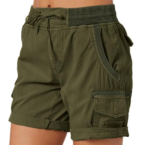 Short Cargo D'été pour Femme Léger, Shorts Femme Travail Décontracté Shorts Militaire avec Multi-Poches Pantalons De Sport en Plein Air - Couleur Unie - Taille Extensible