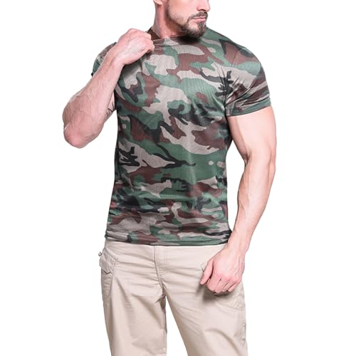 T-shirt camouflage à manches courtes style militaire à séchage rapide pour hommes T-shirt à manches courtes pour sports de plein air T-shirt à manches courtes rafraîchissant respirant d'entraînement