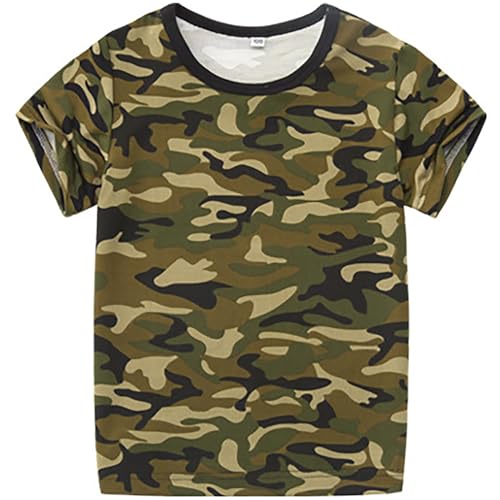 Tee Shirt Camouflage Enfant Fille Garçon Manche Courte 1-14 Ans Pas Cher Tshirt Militaire Adolescent Garcon Fille été Chic Confortable Casual Fashion Sport Vacances Top Hauts (Green, 7-8 Ans)
