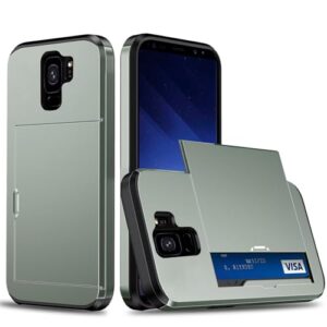 Coque Portefeuille pour Samsung Galaxy S9 avec Porte-Cartes, Étui de Protection Téléphone Double Couche Antichoc, Fente Cachée Coulissante, Antichoc TPU+PC Housse Portefeuille - Vert Militaire