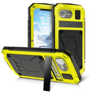 Funnywin Coque en métal pour iPhone SE4 SE 4 Gen en aluminium de qualité militaire avec support protecteur d'écran - Testé contre les chutes - Coque intégrale résistante aux chocs et à la poussière