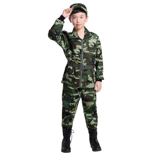 Generisch Ensemble pour garçon 98 pour enfants, costume de soldat, uniformes militaires, tenues de camouflage pour garçons Ensemble pour hommes, vert, 13-14 ans