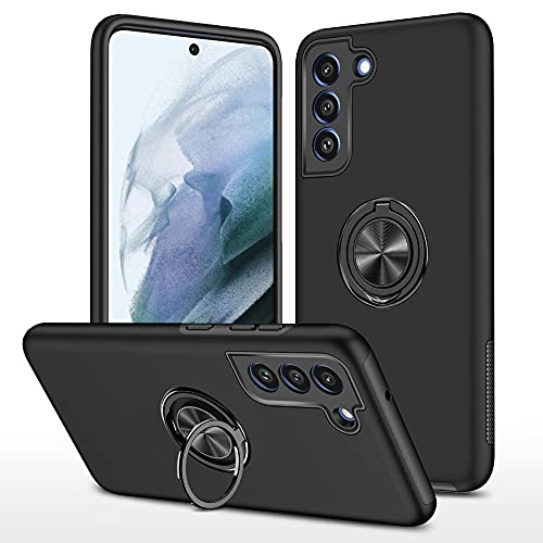 JIEZUIMEI Coque pour Samsung Galaxy S21 Plus/S21+ Etui, Rigide Hard PC et TPU Silicone Bumper Militaire Coins Antichoc Anti-Rayures Housse Case Cover avec 360° Magnétique Béquille Intégrée Noir
