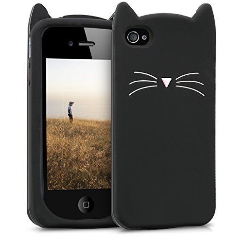 kwmobile Coque Compatible avec Apple iPhone 4 / 4S - Coque étui de Protection en Silicone - Noir-Blanc