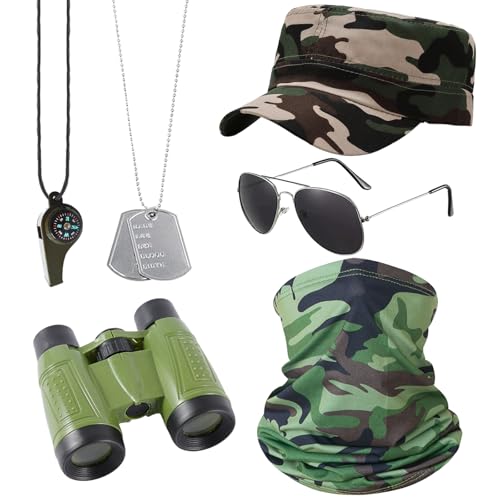 MLPKOI Lot de 6 accessoires de déguisement de l'armée, Army Fancy Dress Accessory, Ensemble Accessoires Déguisement, avec Lunettes de Soleil Étiquette de Chien, Cosplay, Fête à Thème et Jeu de Rôle