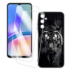 OAGELIM 2 Pack Protège-Écran + Coque Compatible avec Samsung Galaxy A05S 4G (6.7 Pouce) Coque Impression Artistique Personnalisée et Film Verre Trempé (Tigre)