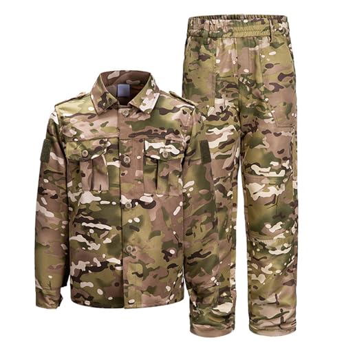 QIYUANT Enfant en Plein Air Vêtements Tactiques Ensembles Veste et Pantalon Airsoft Militaire Camouflage Printemps Été Automne pour Extérieures (CP/Veste + Pantalon, 140)
