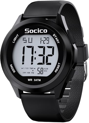 SOCICO Montre Numérique de Sport Militaire pour Homme, Étanche Chronographe d'extérieur avec éclairage LED Alarme de Date (Noir)