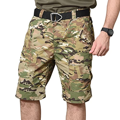 BWBIKE Short Cargo Tactique pour Homme Pantalon Multi-Poches d'extérieur Short d'entraînement d'été Pantalon de Fan de l'armée de Banlieue Militaire (sans Ceinture), Camouflage