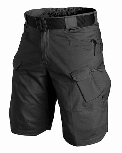 DUOLUVA Pantalon Militaire Hommes Shorts en Polyester Homme Court Pantalon Homme Cargo Pants Men Noir 2XL