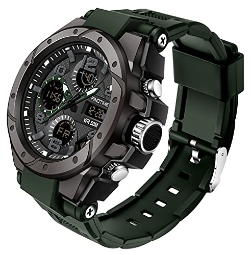 findtime Montre Militaire Tactique de Sport pour Homme Chronomètre à Grand Cadran, Alarme, Double Affichage de l'heure, rétroéclairage, Montre-Bracelet étanche pour l'extérieur, analogique numérique