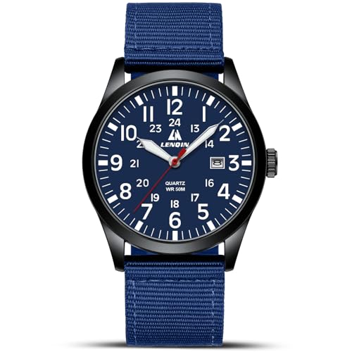 LN LENQIN Montres Hommes Montres Militaires Field Analog Quartz Montre pour Homme Affichez Les Montres de Poignet imperméables avec Date Nylon Band Army Tactical Sports