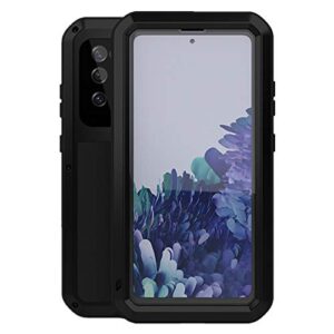 LOVE MEI pour Samsung Galaxy S20 FE 5G Coque, Aluminium Métal + Verre trempé étanche Antichoc Militaire Heavy Duty Robuste Couverture Housse Coque, pour Samsung Galaxy S20 FE 5G (Noir)