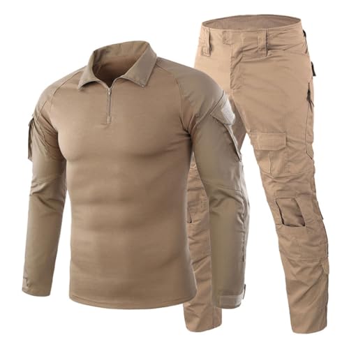 Oanviso Tactique de Camouflage Costume Vêtements Homme Tenue Airsoft Chemise Militaire Combat Haut Manches Longues Camouflage Pantalon Tactique Cargo Pantalon A Kaki S