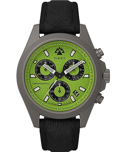 Timex Expedition North Montre pour hommes, 43 mm, bracelet en silicone noir, en deux pièces, cadran vert, boîtier en titane TW2V96400