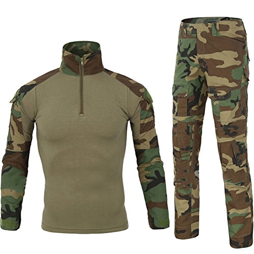 LANBAOSI Chemise de Combat Militaire Homme Uniforme Tactique Séchage Rapide à Manches Longues & Pantalon Costume Tenues de Combat Pantalon Militaire Paintball (Vert, XS)