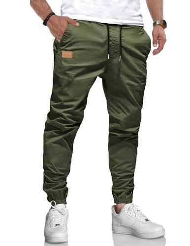 LIUPMWE Hommes Pantalon Chino Cargo Pantalon de Jogging Hommes Coton Casual Sweatpants Hommes Pantalons de Loisirs Taille élastique avec des Poches de Cordon de Serrage,M,Vert