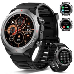 Militaire Montre Connectée Homme Femme avec Appel Bluetooth, 1.39" HD Smartwatch Motre Sport avec 110+ Modes Sportifs, Podometre Cardiofrequencemetre Sommeil, Etanche IP68 pour Android/iOS, Noir(2026)