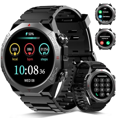 Qecnato Montre Connectée Homme, 1.39" HD Militaire Smartwatch avec Appel Bluetooth, Smart Watch Homme avec 110+ Modes Sportifs/Cardiofrequencemetre/Sommeil, Etanche IP68 Montre Intelligente