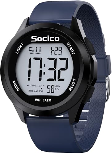 SOCICO Montre Numérique de Sport Militaire pour Homme, Étanche Chronographe d'extérieur avec éclairage LED Alarme de Date (Bleu)