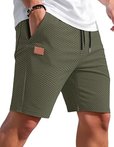 TARAINYA Short Homme Coton Stretch Cordon de Serrage été Casual Court Homme avec Poches Vert Militaire M