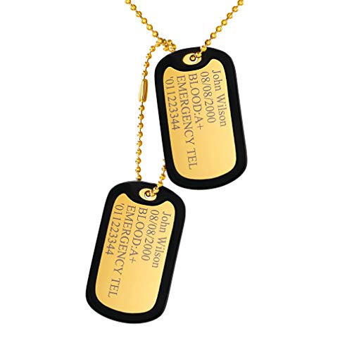 Custom4U 2 Plaques Militaires Collier Personnalisable Homme Prénom Or 2 Chaîne Militaire Plaque Dog Tag Military Gravé