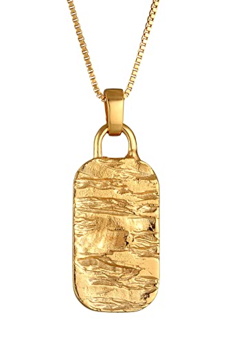 Kuzzoi Collier pour homme avec plaque militaire (21 mm) en argent sterling 925 plaqué or - Chaîne pour homme avec pendentif texturé Dog Tag - Longueur : 55 cm, Argent sterling Or