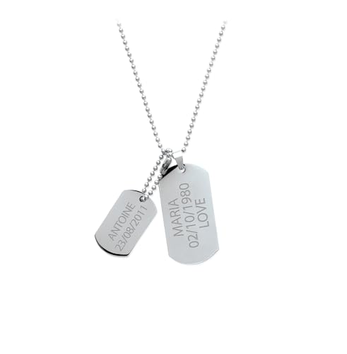 Tata Gisèle Collier Homme Chaine Acier avec Dog Tag Plaques Militaires - Gravure Incluse - Marque Francaise - Emballage Cadeau